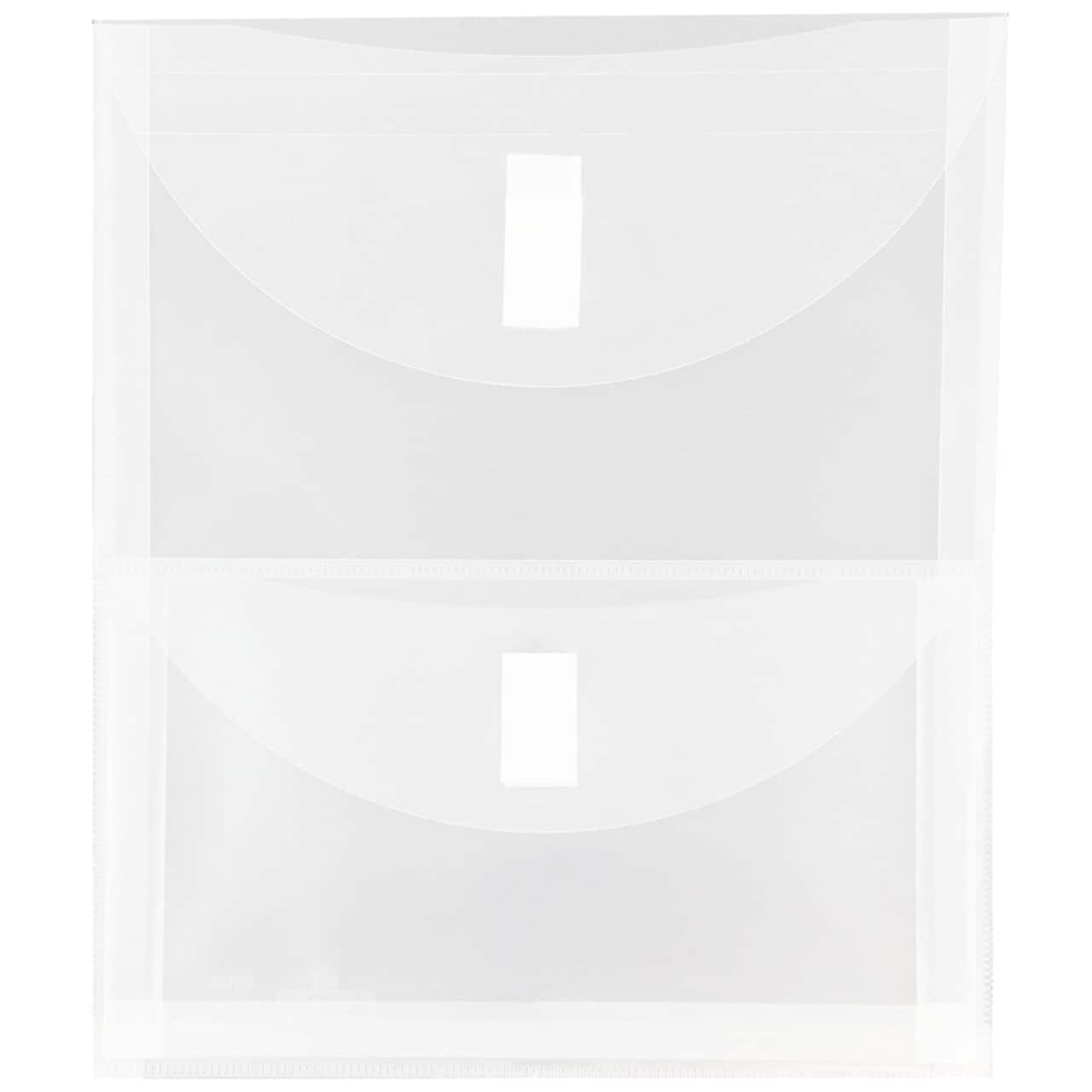 JAM Paper 9.75" x 11.5" Clear 2-Pocket Plastic Hook & Loop Closure Envelopes, 12ct.